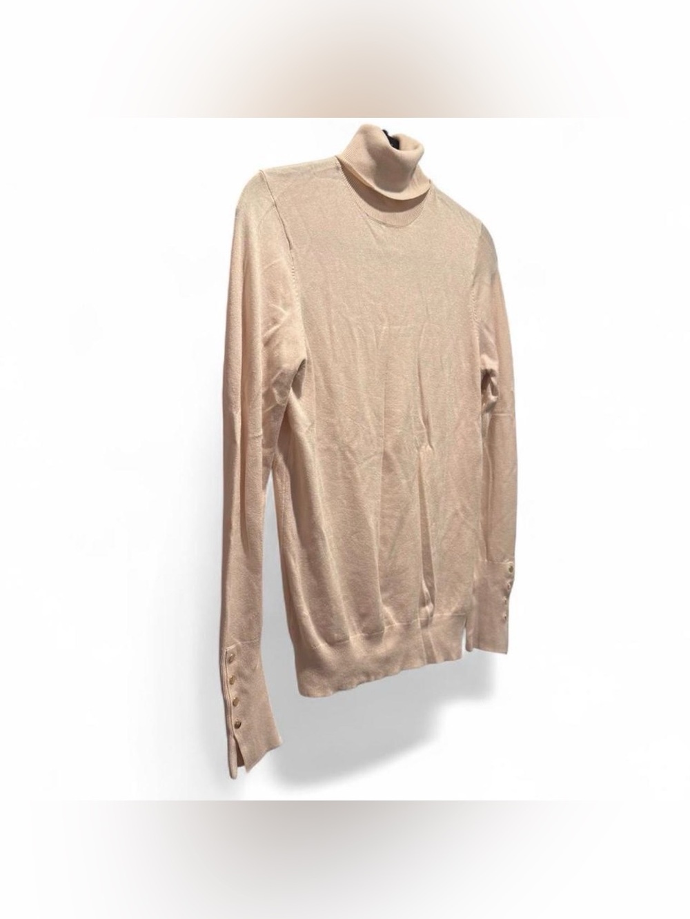 Zara Beige Women's Turtleneck Sweater with Button Cuffs - Picture 2 of 8